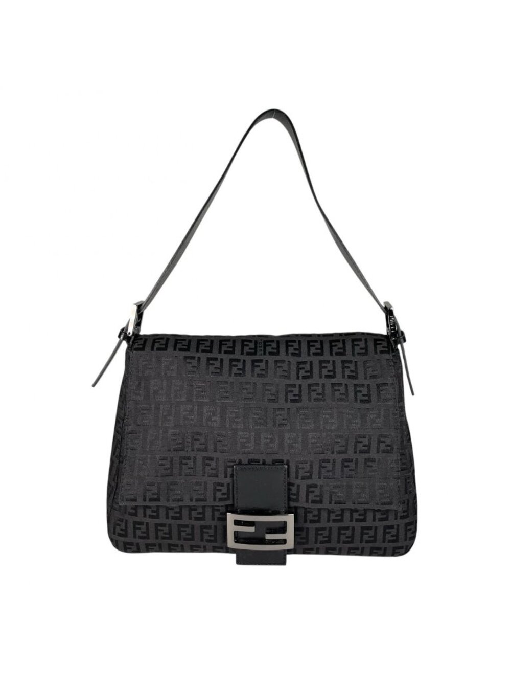 Fendi Zucchino Mamma Baguette Shoulder Bag Canvas Black